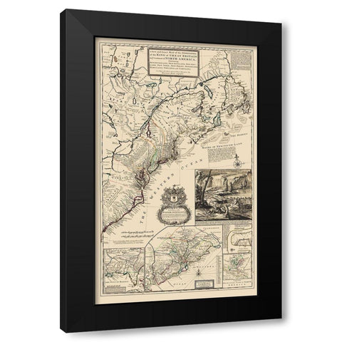 United States Northeast Coast - Moll 1711 Black Modern Wood Framed Art Print by Moll