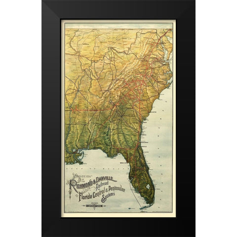 Richmond and Danville Railroad 1893 Black Modern Wood Framed Art Print by American Bank Note