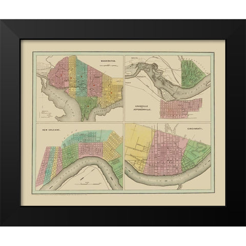 Washington, Louisville,  New Orleans Black Modern Wood Framed Art Print by Bradford