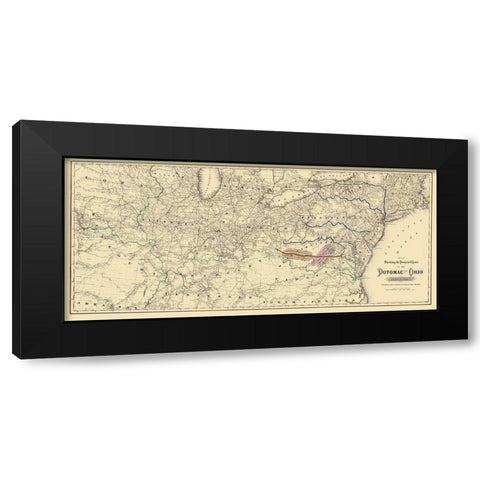 Potomac and Ohio Railway Projected Route 1874 Black Modern Wood Framed Art Print by Colton