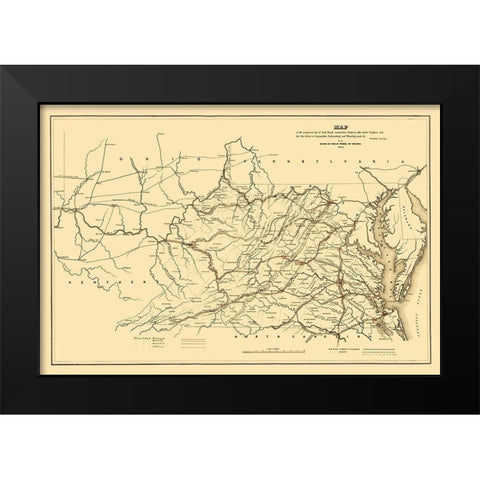 Tide Water Virginia to Ohio River Proposed 1852 Black Modern Wood Framed Art Print by Vaisz