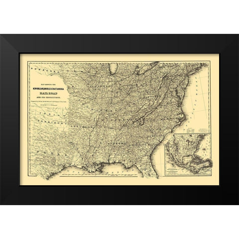 New Orleans, Mobile and Chattanooga Railroad 1865 Black Modern Wood Framed Art Print by Colton