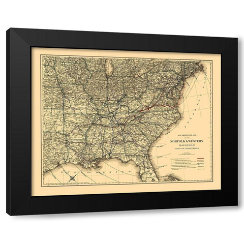 Norfolk and Western Railroad - Colton 1887 Black Modern Wood Framed Art Print by Colton