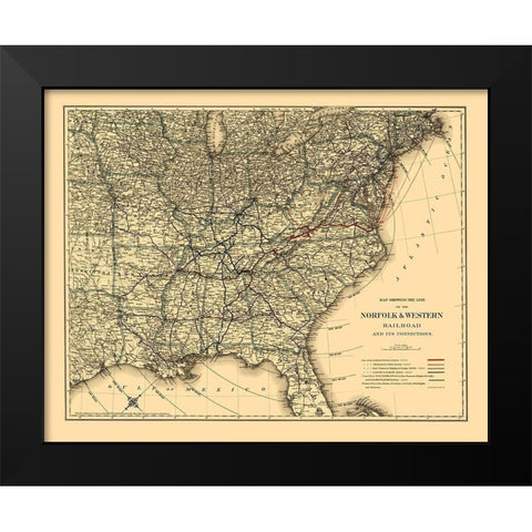 Norfolk and Western Railroad - Colton 1887 Black Modern Wood Framed Art Print by Colton