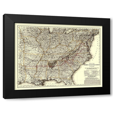 Richmond and Danville Railroad - Colton 1881 Black Modern Wood Framed Art Print by Colton