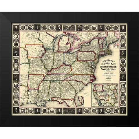 US East Phelps Travellers Guide 1852 Black Modern Wood Framed Art Print by Ensign