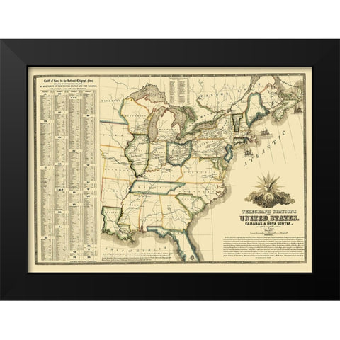 United States Telegraph Stations - Barr 1853 Black Modern Wood Framed Art Print by Barr