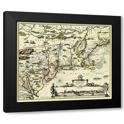 New England Original Colonies - 1673 Black Modern Wood Framed Art Print by Unknown