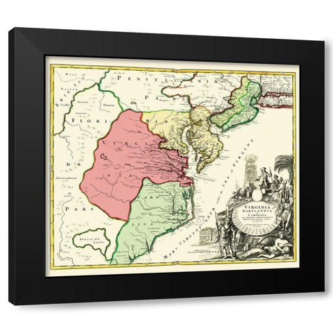 America Septentrionali - Homann 1740 Black Modern Wood Framed Art Print with Double Matting by Homann
