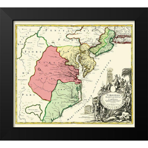 America Septentrionali - Homann 1740 Black Modern Wood Framed Art Print by Homann