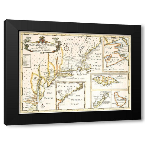 Plantations of the English in America 1700 Black Modern Wood Framed Art Print with Double Matting by Unknown