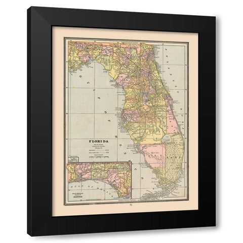 Florida, United States - Cram 1888 Black Modern Wood Framed Art Print by Cram