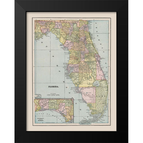 Florida - Cram 1892 Black Modern Wood Framed Art Print by Cram