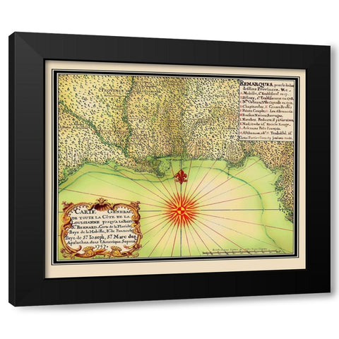 Gulf of Mexico Coast United States - de Batz 1747 Black Modern Wood Framed Art Print with Double Matting by de Batz