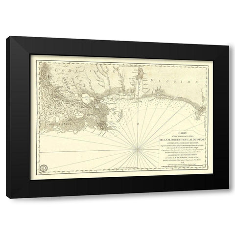 Florida Louisiana Gulf Coast - Sartine 1778 Black Modern Wood Framed Art Print with Double Matting by Sartine