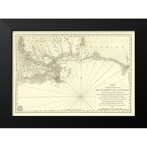 Florida Louisiana Gulf Coast - Sartine 1778 Black Modern Wood Framed Art Print by Sartine