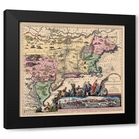Novi Belgii In America Septentrionali Black Modern Wood Framed Art Print by Seutter