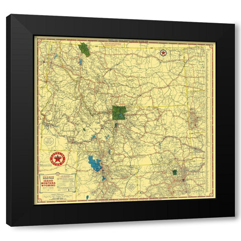 Texaco - Idaho, Montana, Wyoming - Rand McNally Black Modern Wood Framed Art Print with Double Matting by Rand McNally