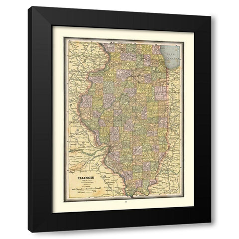 Illinois - Cram 1888 Black Modern Wood Framed Art Print by Cram