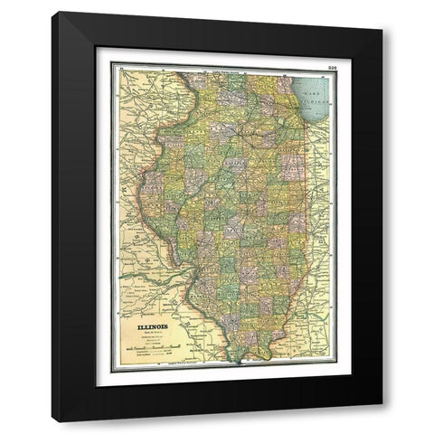 Illinois - Johnson 1888 Black Modern Wood Framed Art Print by Johnson