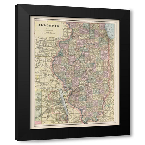 Illinois - Cram 1892 Black Modern Wood Framed Art Print by Cram