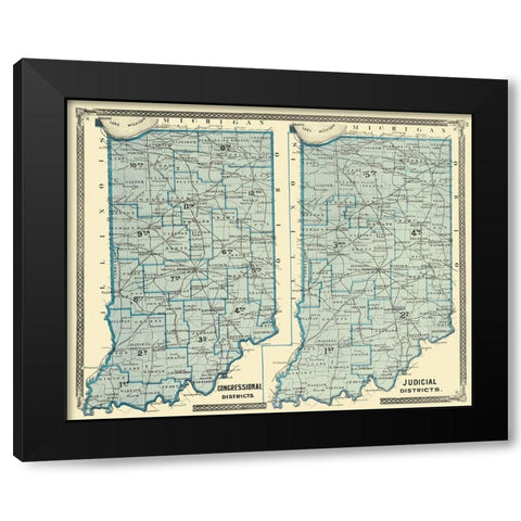 Indiana Political Map - Baskin 1876 Black Modern Wood Framed Art Print by Baskin