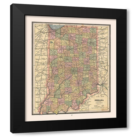 Indiana - Cram 1888 Black Modern Wood Framed Art Print by Cram