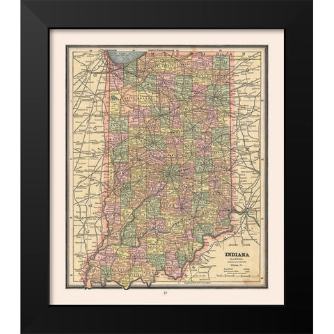 Indiana - Cram 1888 Black Modern Wood Framed Art Print by Cram