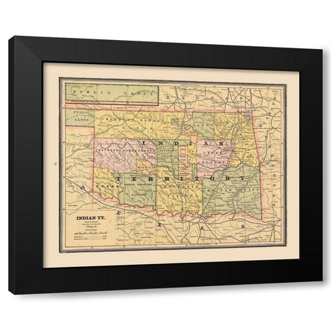 Indian Territory, Oklahoma - Cram 1888 Black Modern Wood Framed Art Print by Cram