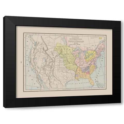 Indian Nations - First Settlement - Cram 1892 Black Modern Wood Framed Art Print by Cram