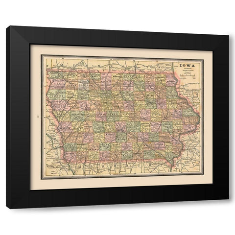 Iowa - Cram 1888 Black Modern Wood Framed Art Print with Double Matting by Cram