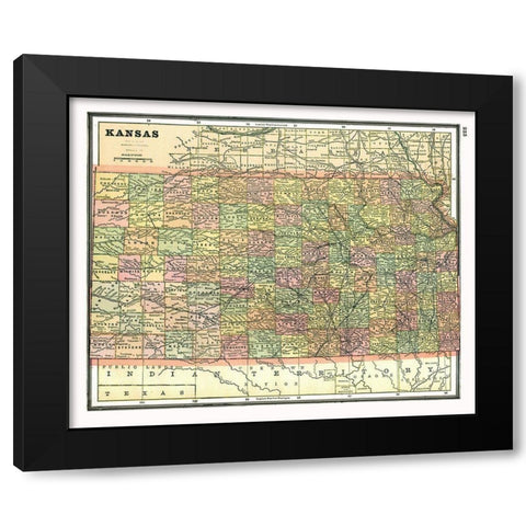 Kansas - Johnson 1888 Black Modern Wood Framed Art Print with Double Matting by Johnson