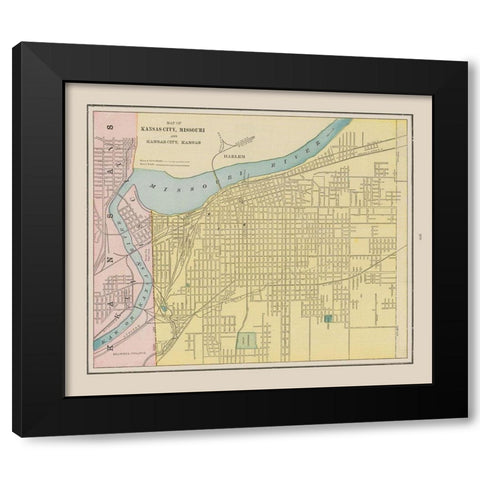 Kansas City  Missouri - Cram 1892 Black Modern Wood Framed Art Print with Double Matting by Cram