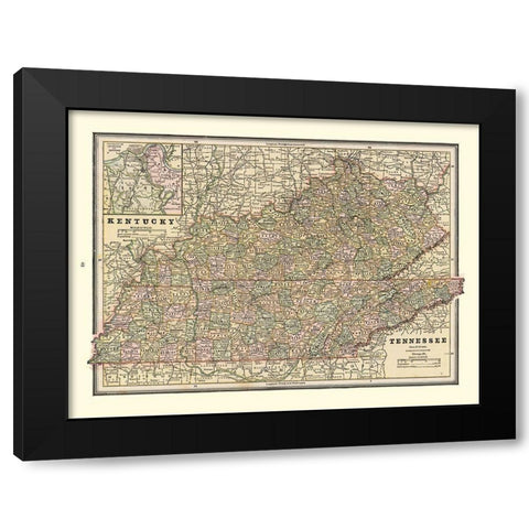 Kentucky, Tennessee - Cram 1888 Black Modern Wood Framed Art Print by Cram