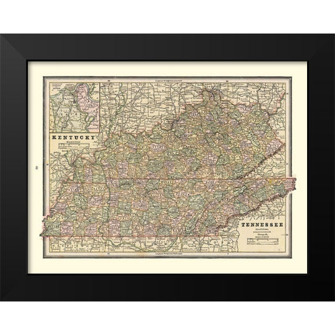 Kentucky, Tennessee - Cram 1888 Black Modern Wood Framed Art Print by Cram