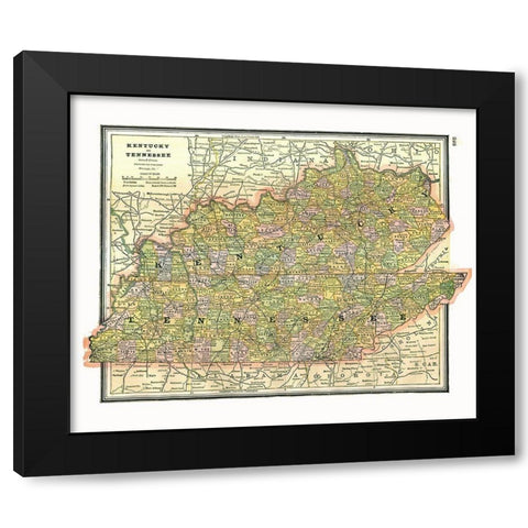 Kentucky, Tennessee - Johnson 1888 Black Modern Wood Framed Art Print by Johnson