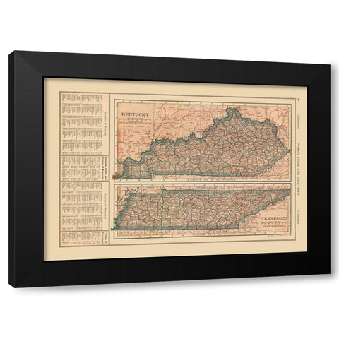 Kentucky - Tennessee - Reynold 1921 Black Modern Wood Framed Art Print with Double Matting by Reynold
