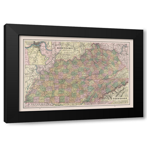 Kentucky - Tennessee - Cram 1892 Black Modern Wood Framed Art Print with Double Matting by Cram