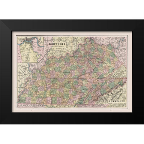 Kentucky - Tennessee - Cram 1892 Black Modern Wood Framed Art Print by Cram