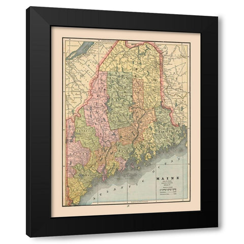 Maine - Cram 1888 Black Modern Wood Framed Art Print by Cram