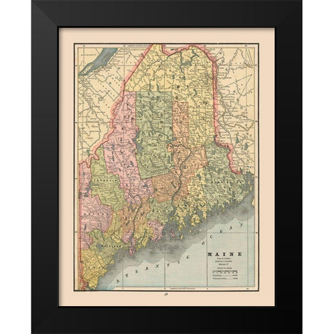 Maine - Cram 1888 Black Modern Wood Framed Art Print by Cram