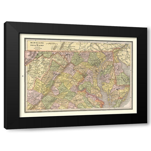 Maryland, Delaware - Cram 1888 Black Modern Wood Framed Art Print by Cram