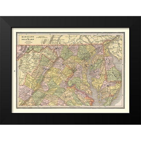 Maryland, Delaware - Cram 1888 Black Modern Wood Framed Art Print by Cram