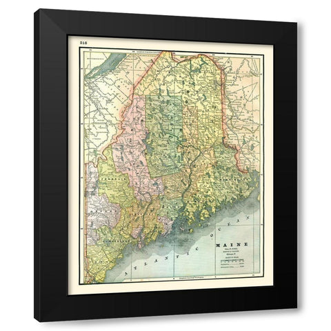 Maine - Johnson 1888 Black Modern Wood Framed Art Print with Double Matting by Johnson