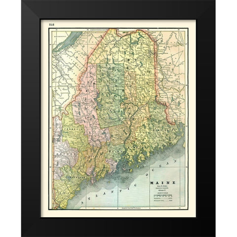 Maine - Johnson 1888 Black Modern Wood Framed Art Print by Johnson