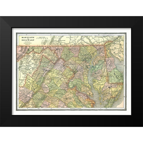Maryland, Delaware - Johnson 1888 Black Modern Wood Framed Art Print by Johnson