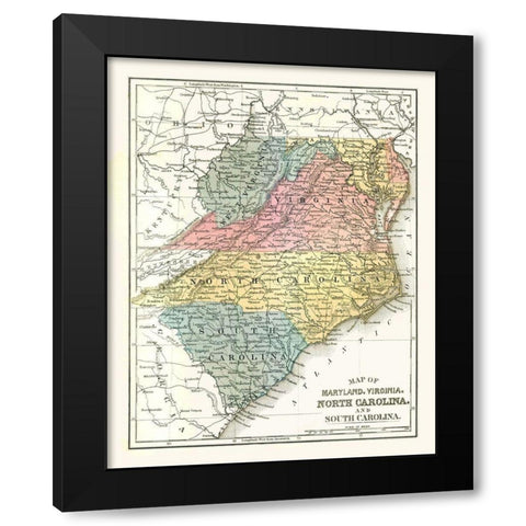 Maryland, Virginia, North Carolina - Mitchell 1869 Black Modern Wood Framed Art Print by Mitchell