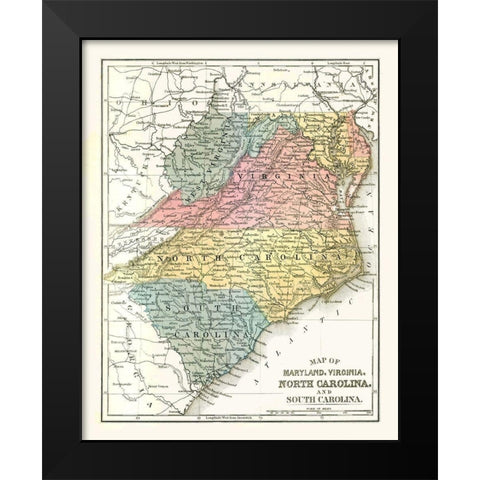 Maryland, Virginia, North Carolina - Mitchell 1869 Black Modern Wood Framed Art Print by Mitchell