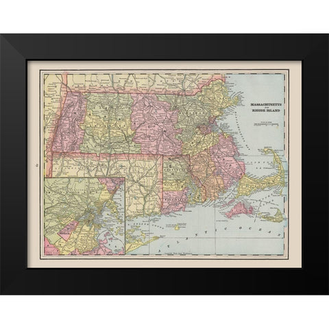 Massachusetts - Rhode Island - Cram 1892 Black Modern Wood Framed Art Print by Cram