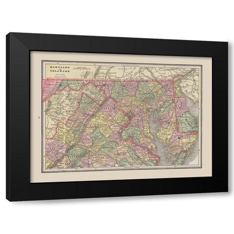 Maryland - Delaware - Cram 1892 Black Modern Wood Framed Art Print with Double Matting by Cram